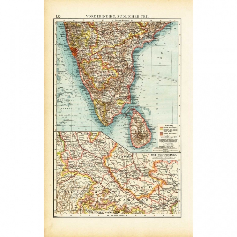 Antique Map of Southern India by Andree (1904)