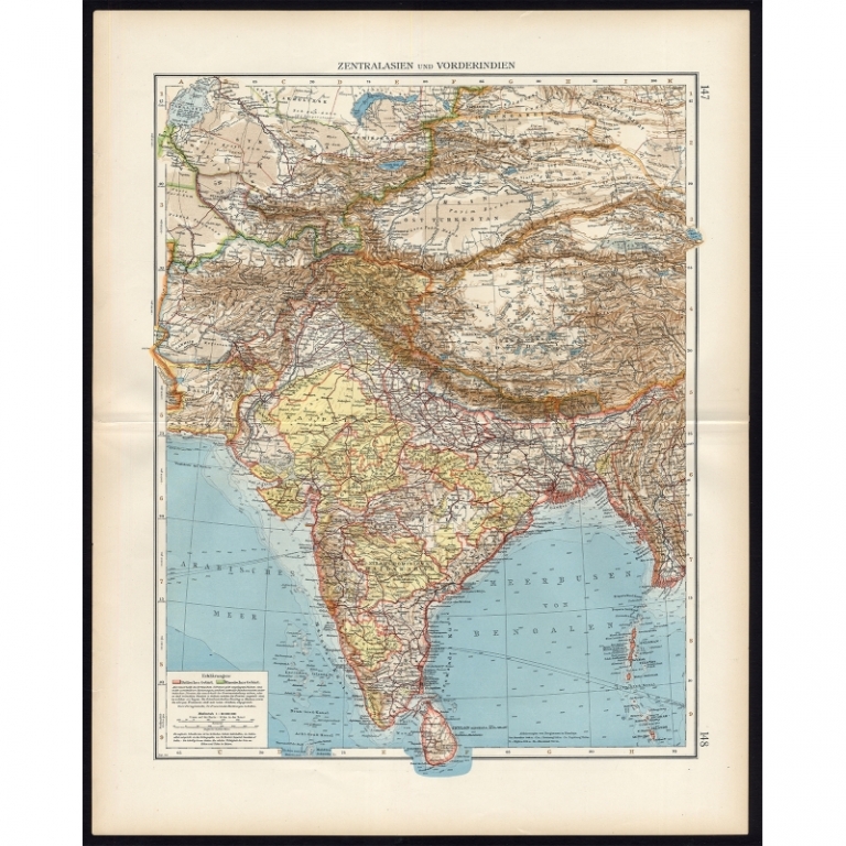 Antique Map of Central Asia and India by Andree (1904)