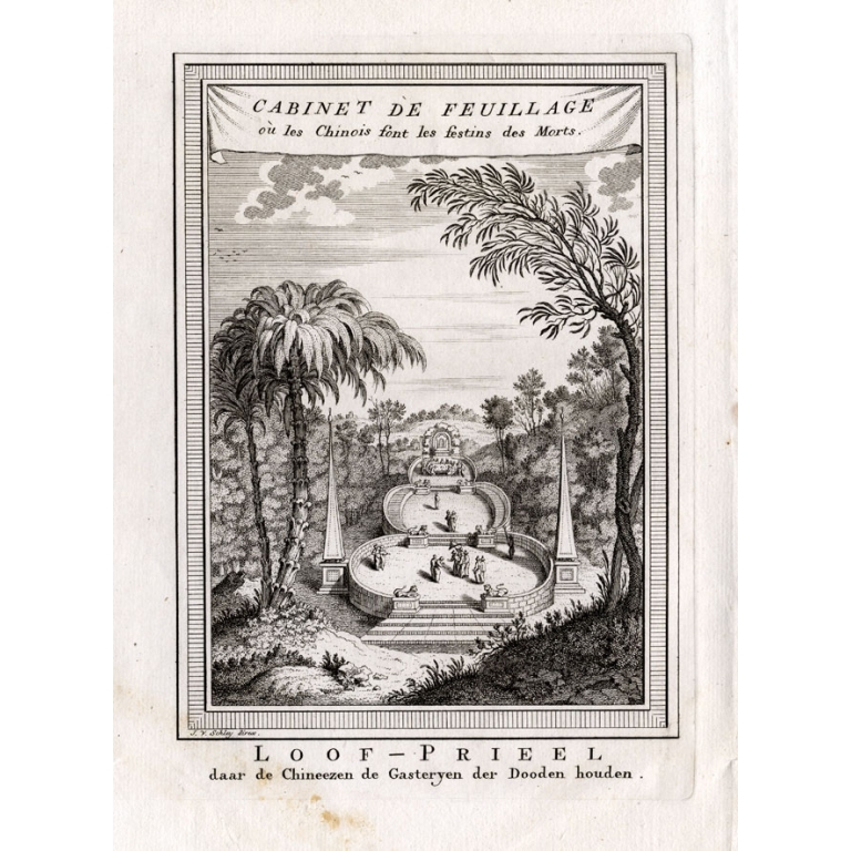 Antique Print of the site where Chinese hold their Funeral Buffets by Van Schley (1756)