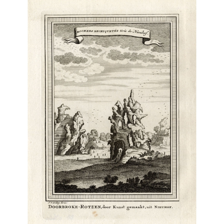 Antique Print of Ragged Cliffs in China by Van Schley (1749)