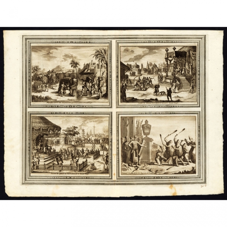 Antique Print with scenes of the Great Mogol by Van der Aa (1725)