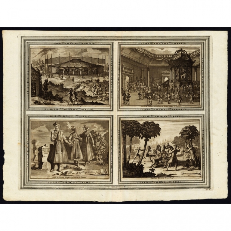 Antique Print of the Garden Pavillion of the Great Mogul and other scenes by Van der Aa (1725)