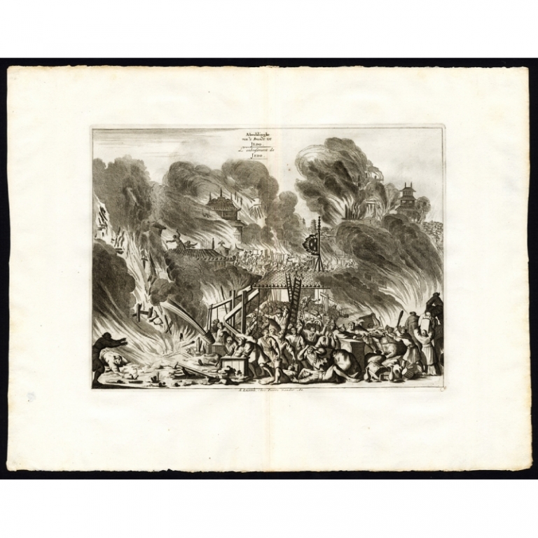 Antique Print of the Fire in Edo by Van der Aa (c.1725)