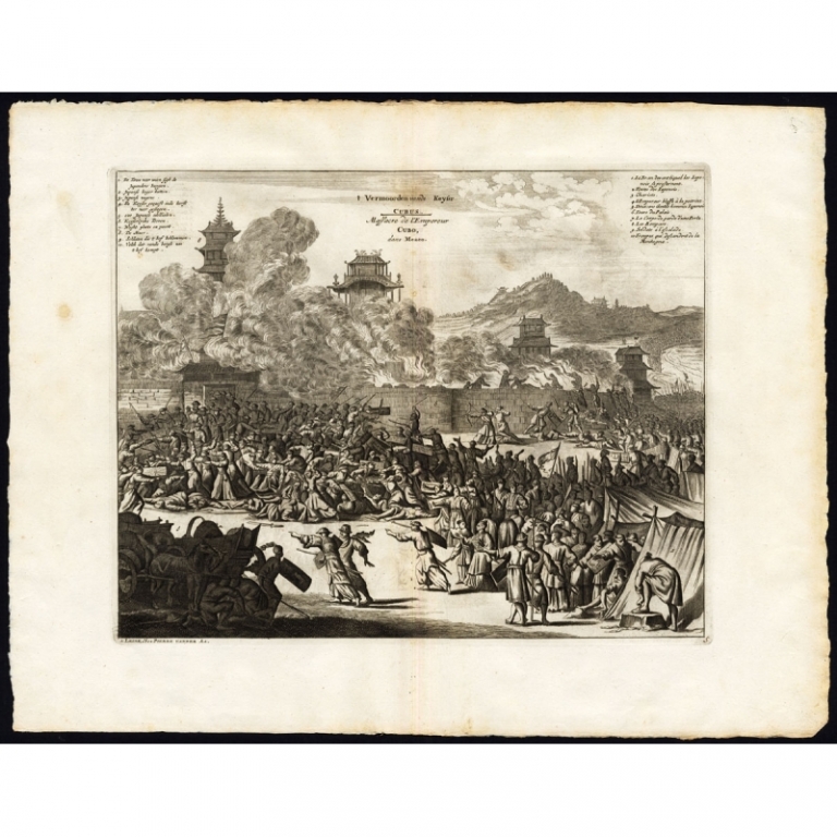Antique Print of the Death of Emperor Cubo at Kyoto by Van der Aa