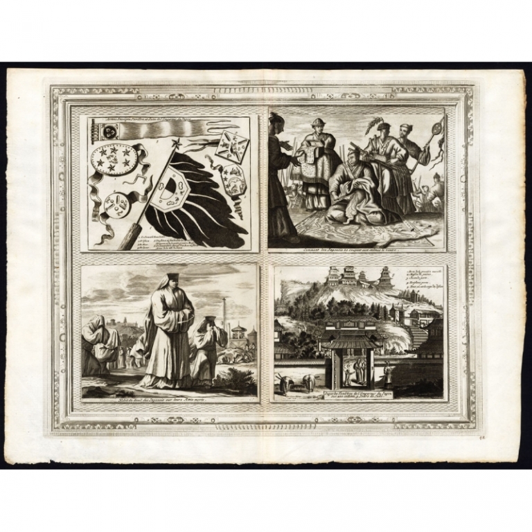 Antique Print of Scenes including the Japanese Emperor by Van der Aa (1725)