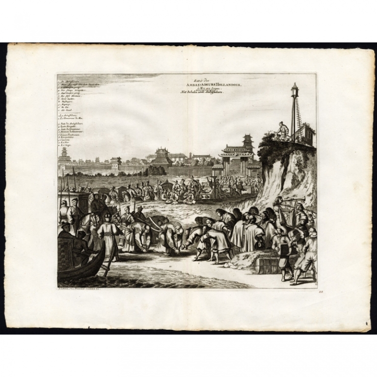 Antique Print of the Arrival of the Dutch Ambassadors in Mia by Van der Aa (1725)
