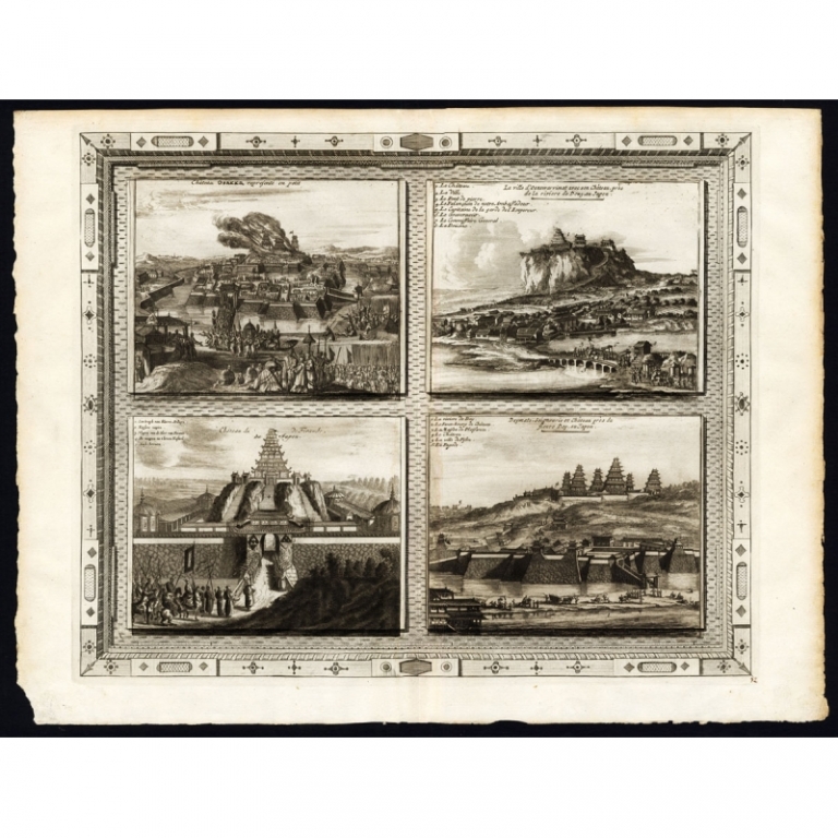 Antique Print with four scenes of Japan by Van der Aa (1725)