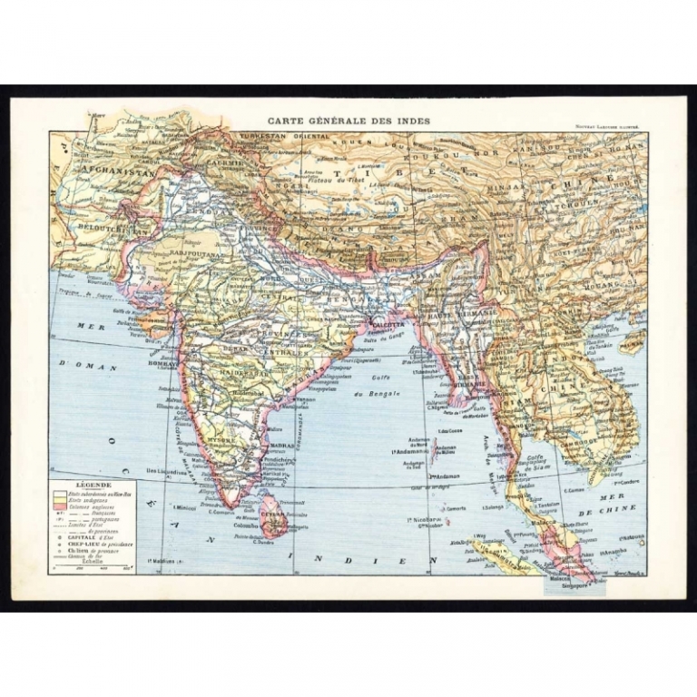 Antique Map of Southeast Asia by Larousse (1897)
