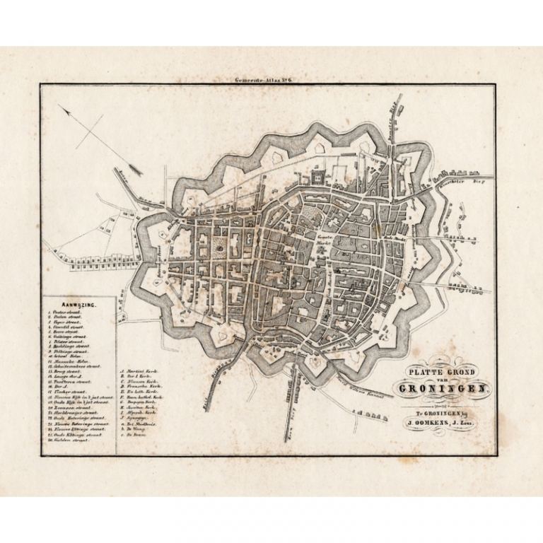 Antique Map of Groningen by Fehse (1862)