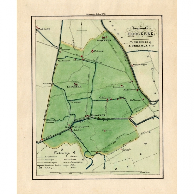 Antique Map of the Township of Hoogkerk by Fehse (1862)