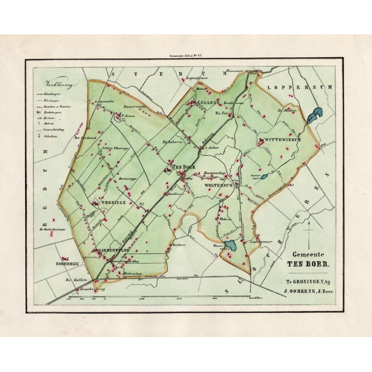 Antique Map of the Township of Ten Boer by Fehse (1862)