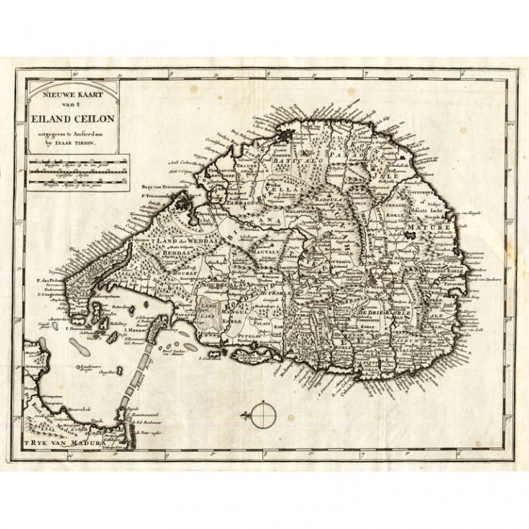 Antique Map of Ceylon by Tirion (1731)