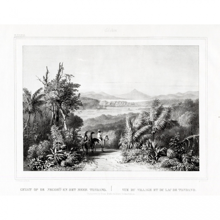 Antique Print of the Hamlet and Lake of Tondano by Van de Velde (1844)