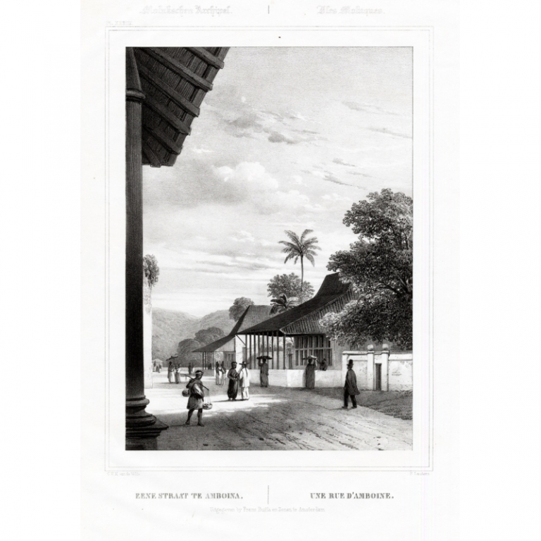 Antique Print of a Street in Amboina by Van de Velde (1844)