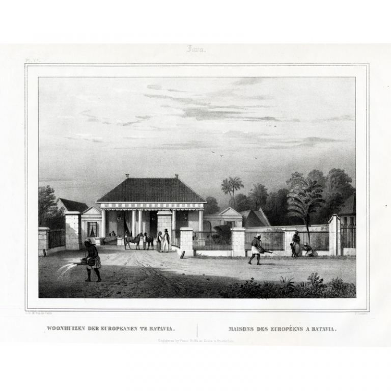 Antique Print of Colonial Houses in Batavia by Van de Velde (1844)