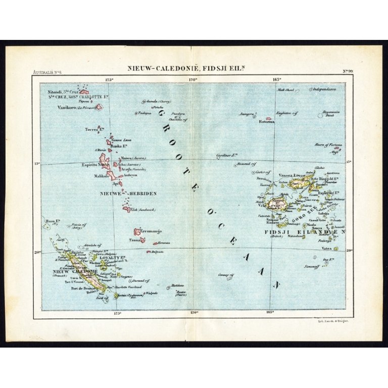 Antique Map of New Caledonia by Kuyper (1880)