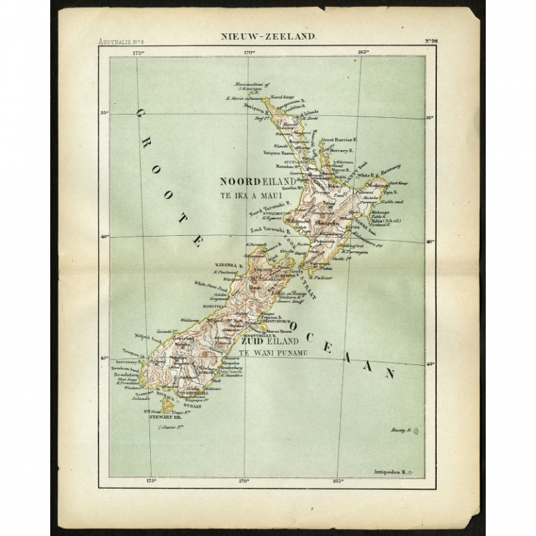 Antique Map of New Zealand by Kuyper (1880)