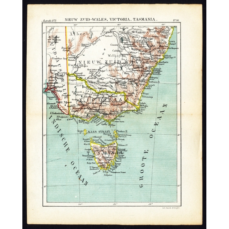 Antique Map of New South Wales, Victoria and Tasmania by Kuyper (1880)