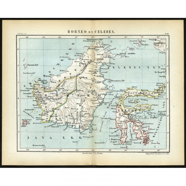 Antique Map of Borneo and Sulawesi by Kuyper (1880)