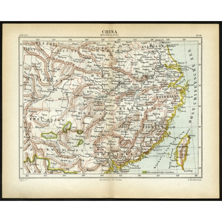 Antique Map of Central and Southern China by Kuyper (c.1880)