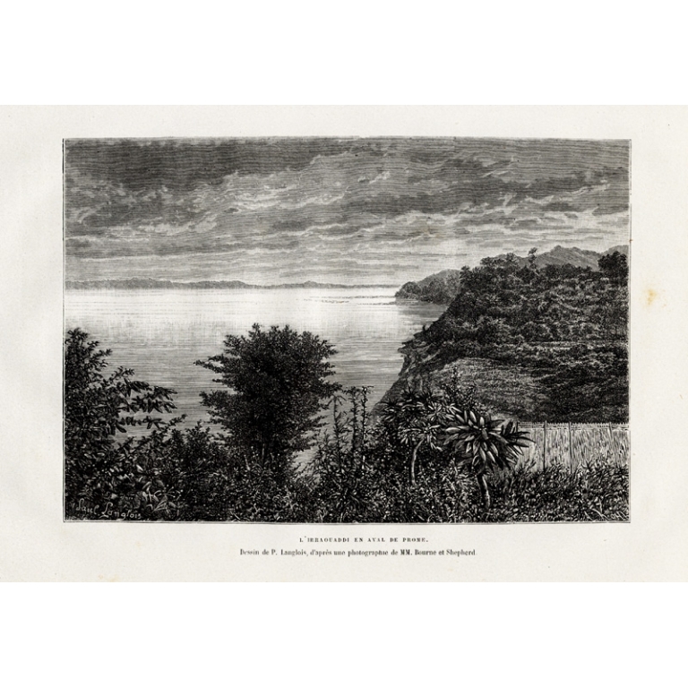 Antique Print of the downstream of Pyay by Reclus (1883)