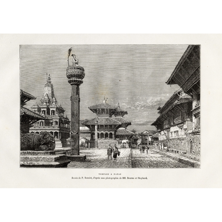 Antique Print of the Temples in Patan by Reclus (1883)
