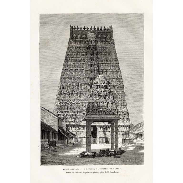 Antique Print of the Gopuras temple by Reclus (1883)