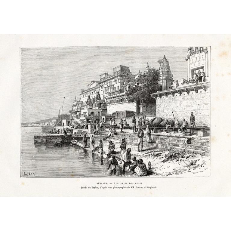 Antique Print of the Docks of Benares by Reclus (1883)