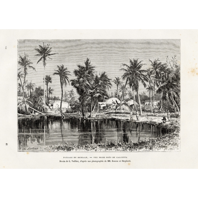 Antique Print of a Landscape near Calcutta by Reclus (1883)