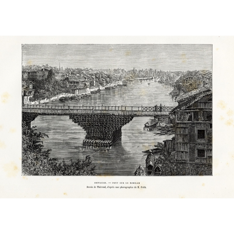 Antique Print of the Jhelum river by Reclus (1883)