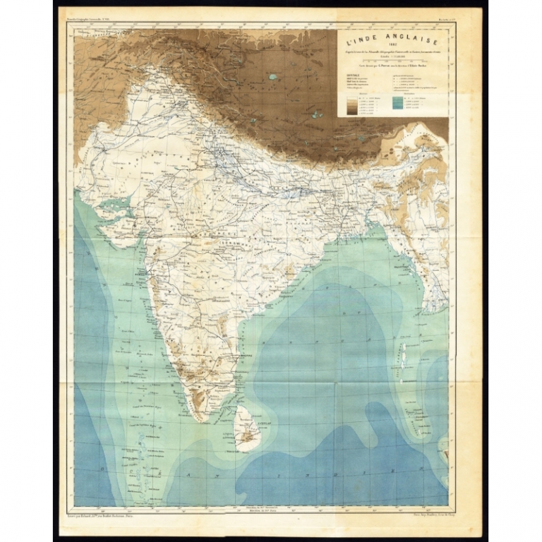 Antique Map of India, Pakistan and Sri Lanka by Reclus (1883)
