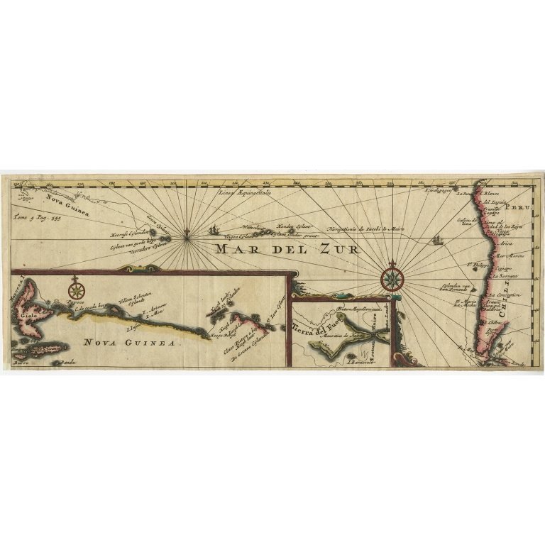 Antique Map of the Pacific Ocean by Renneville (1725)