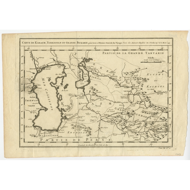 Antique Map centered on Turkestan by Bellin (1749)