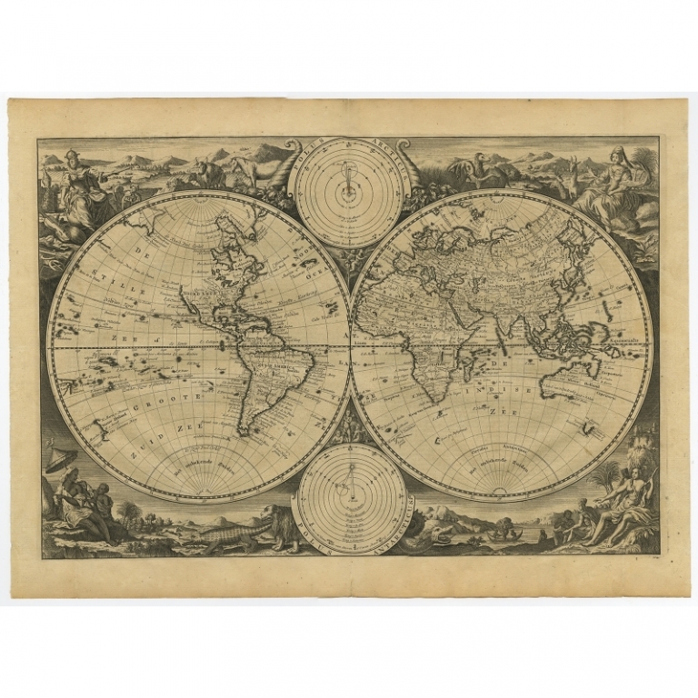 Antique Double Hemisphere World Map by Van Jagen (c.1748)