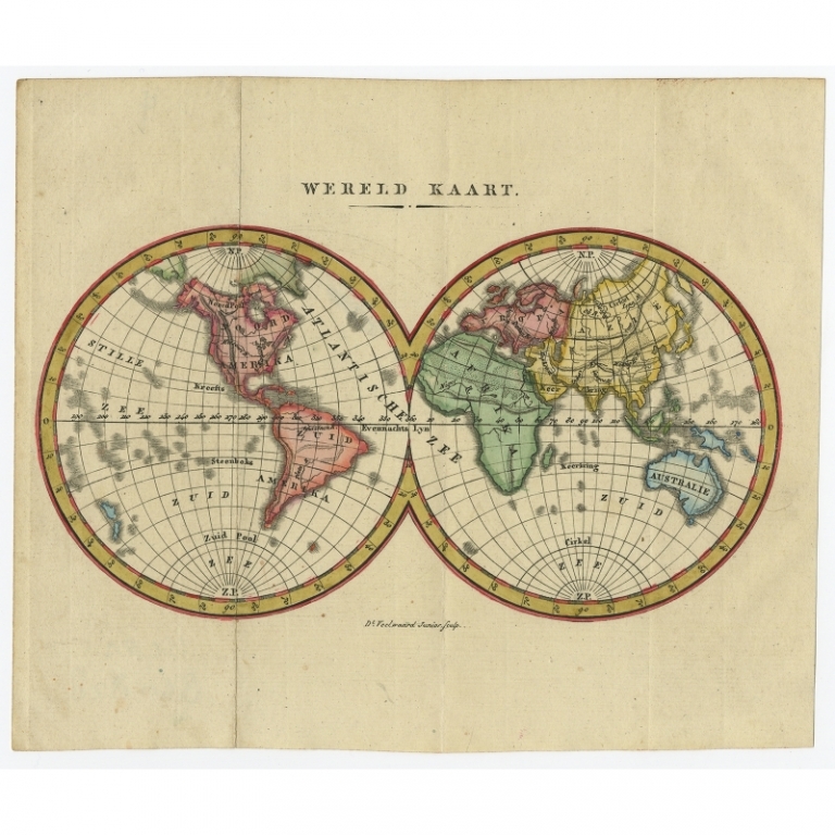 Antique World Map by Veelwaard (c.1840)