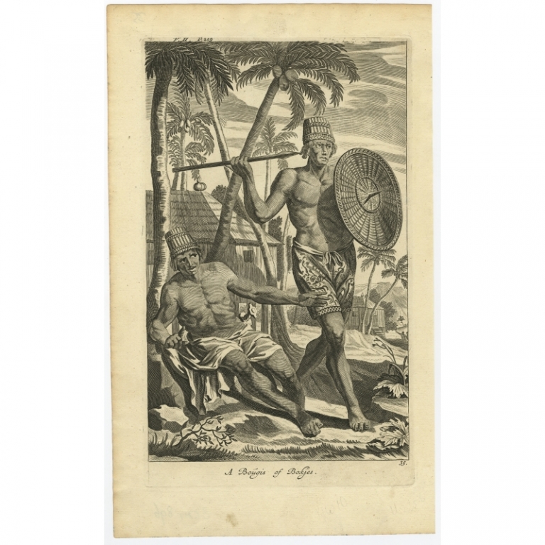 Antique Print of Buginese people near Batavia by Baldaeus (1744)