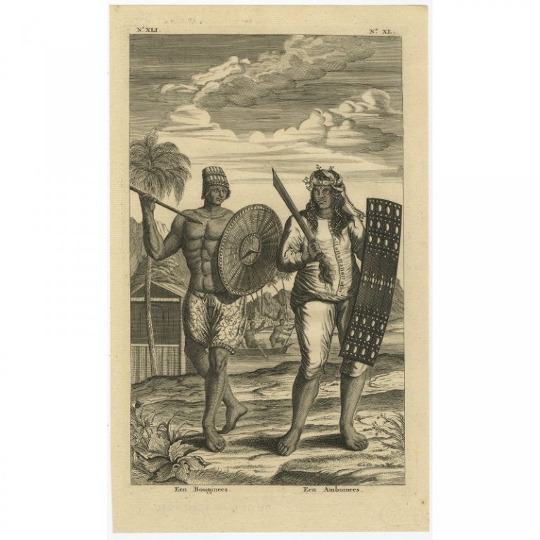 Antique Print of a Buginese- and Ambonese Man by Valentijn (1726)