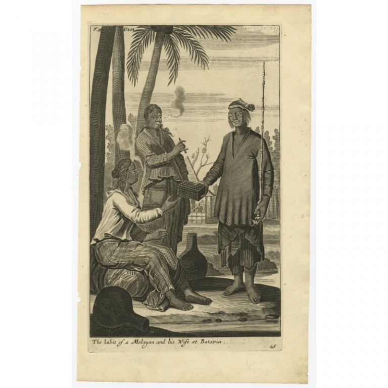 Antique Print of a Malayan and his wife in Batavia by Baldaeus (1744)