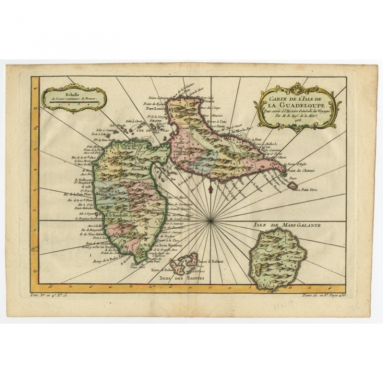 Antique Map of Guadeloupe by Bellin (c.1757)