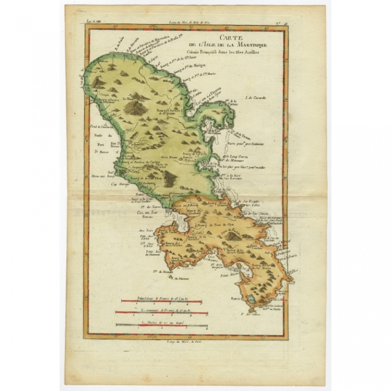 Antique Map of Martinique by Bonne (c.1780)