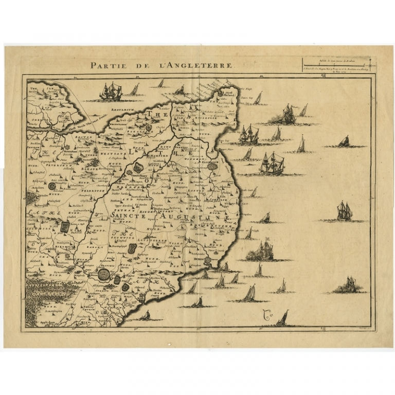 Antique Map of the English Channel Coastline by Harrewijn (c.1709)