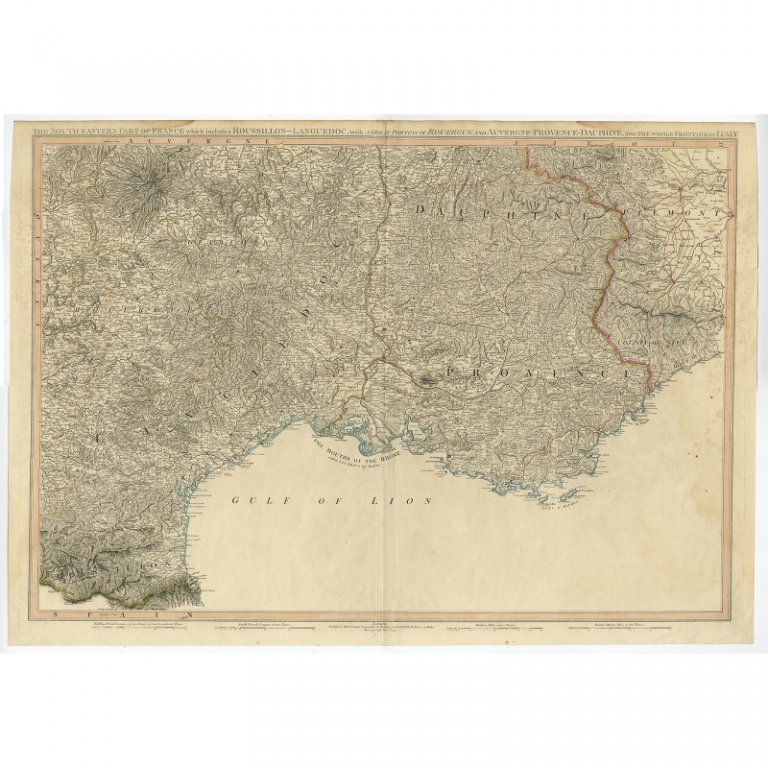 Antique Map of Southeastern France by Faden (1799)