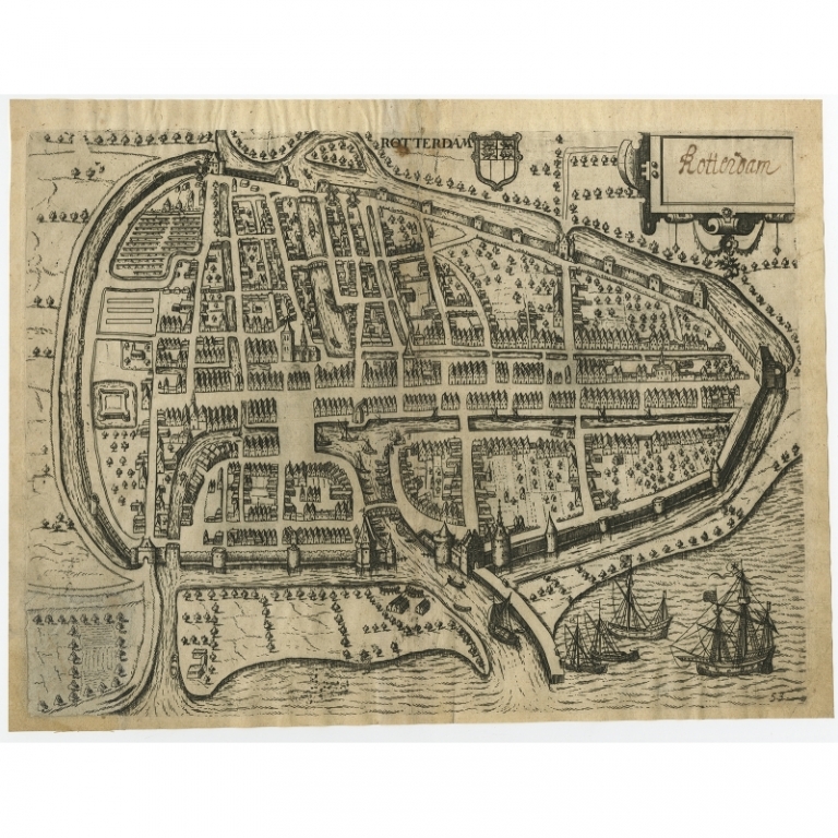 Antique Map of the City of Rotterdam by Guicciardini (c.1600)