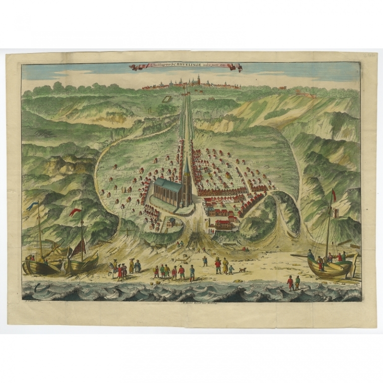 Antique Print of Scheveningen by De Riemer (1730)