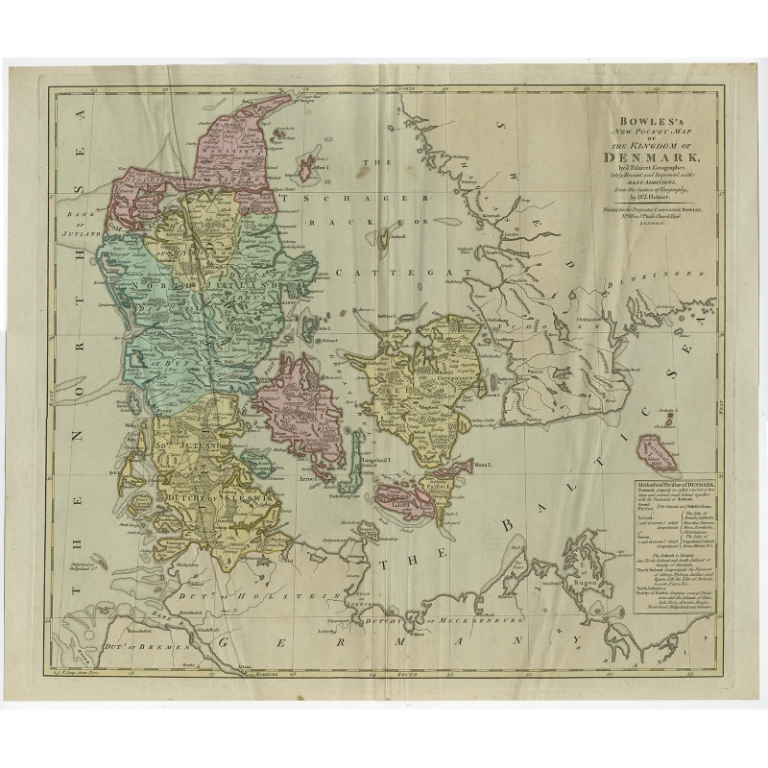 Antique Map of Denmark by Bowles (c.1780)