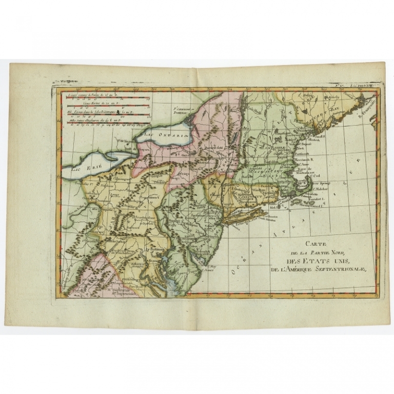 Antique Map of the Northeastern United States by Bonne (c.1780)