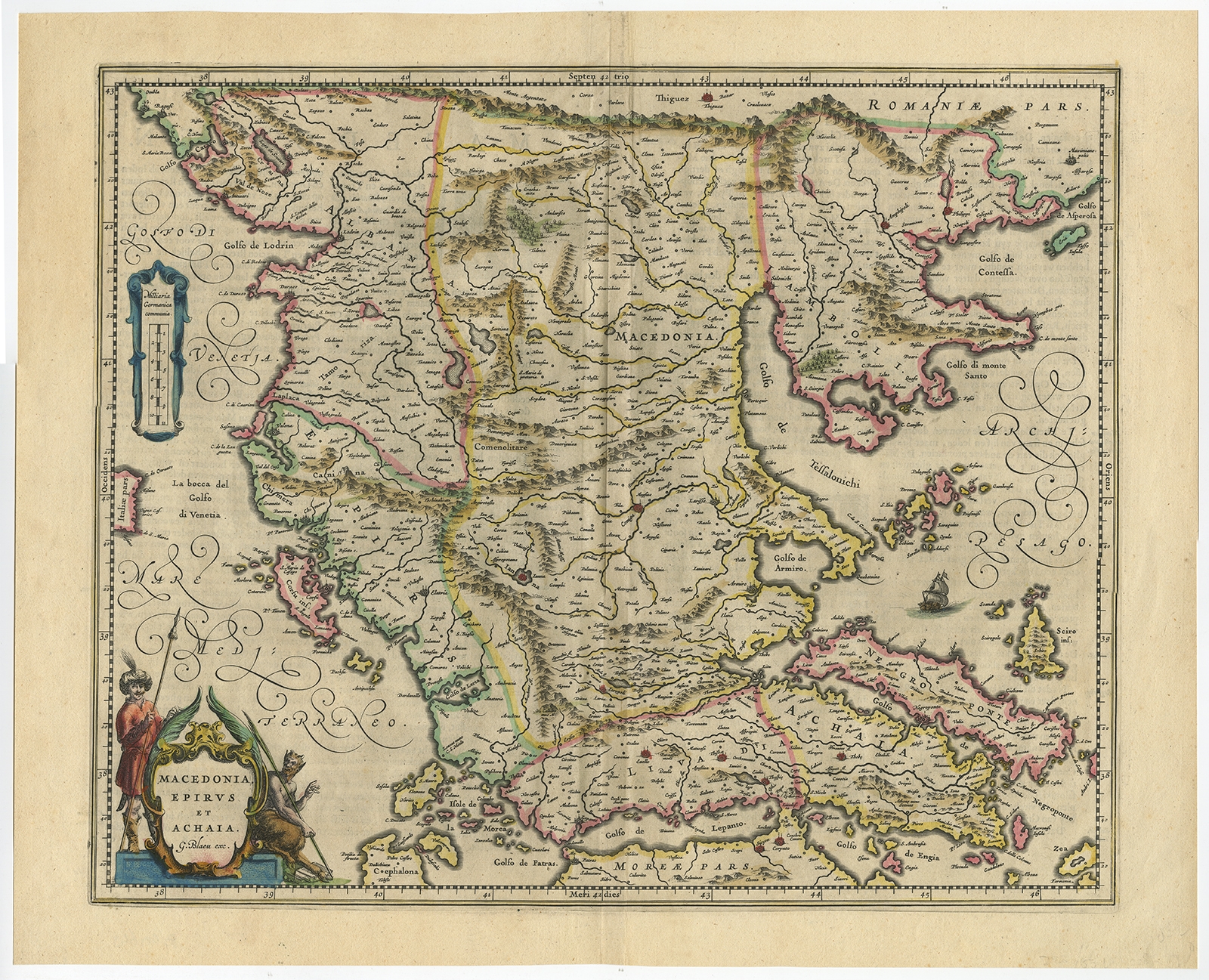 Macedonia, Epirus et Achaia Blaeu (c.1650)