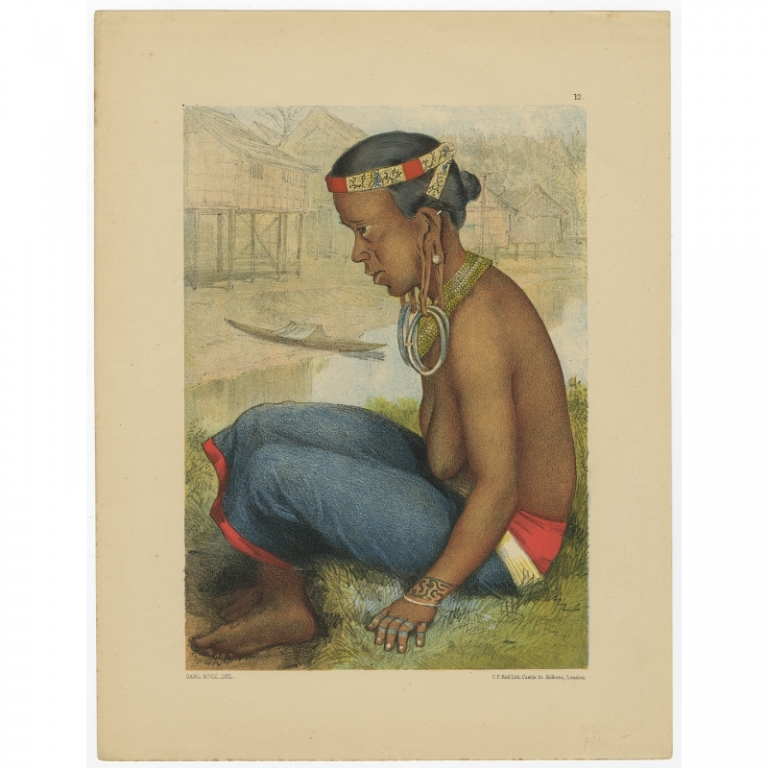 Antique Print of a Tring Dayak woman - Kell (1881)