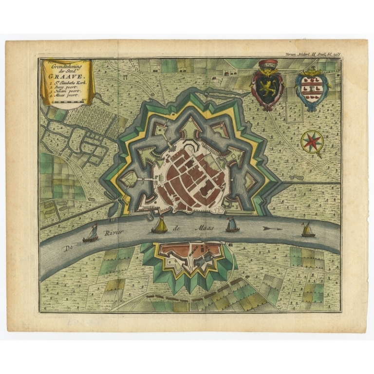 Antique Plan of the City of Grave by Tirion (c.1750)