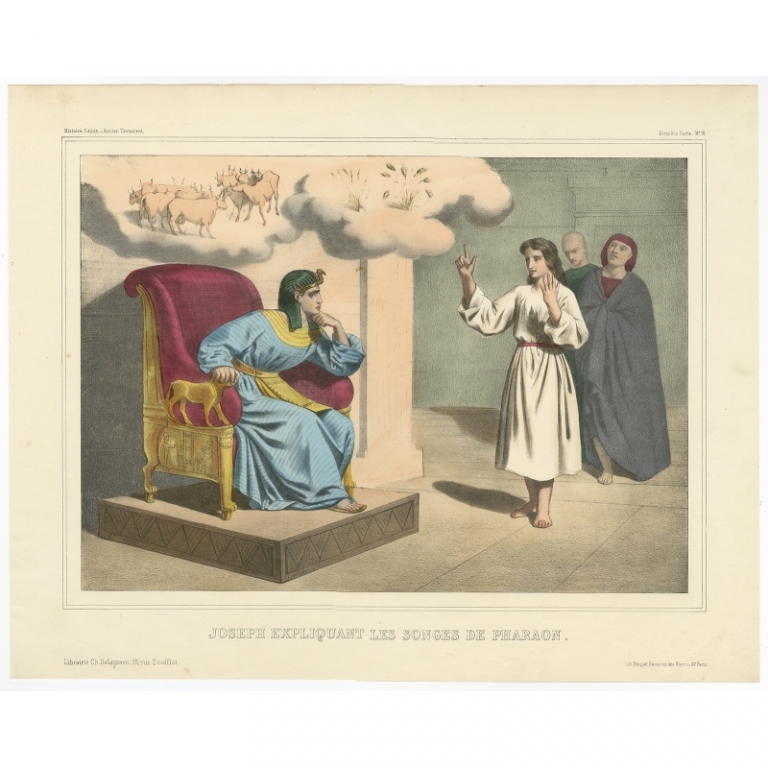 Antique Print of Joseph explaining Pharaoh's dreams by Becquet (c.1840)